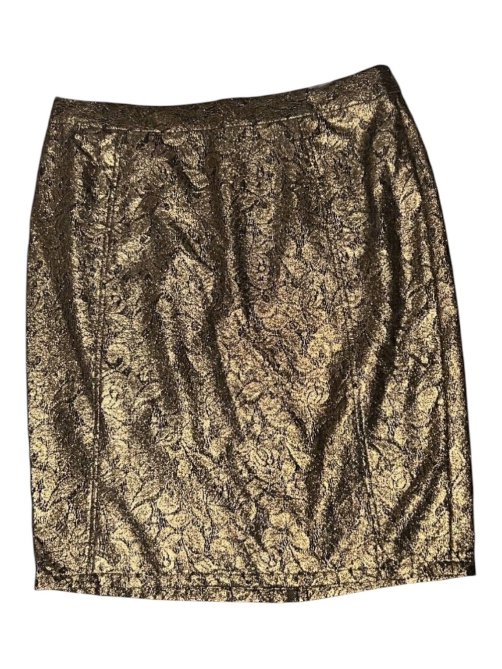 NEW Halogen Pencil Skirt Metallic Gold Black Short Lace Vintage Womens 12